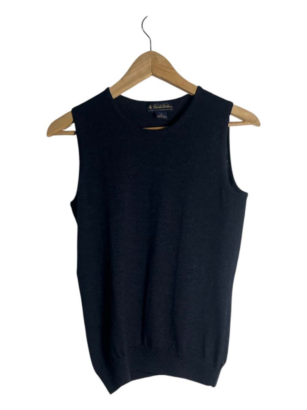 Brooks Brothers 100% Wool Italian Merino Sleeveless Crew Neck Sweater Vest Navy